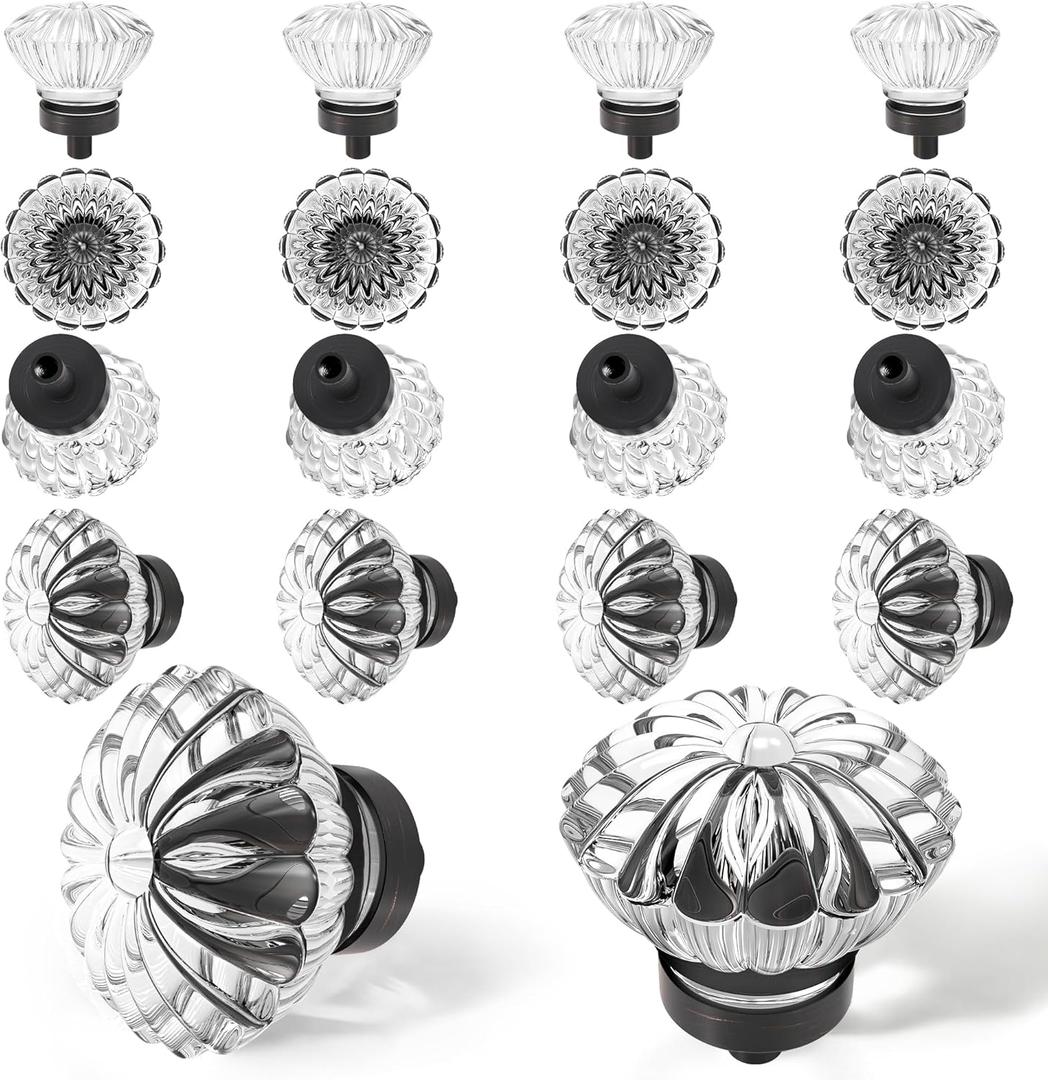 Oil Rubbed Bronze Crystal Cabinet Knobs 16 Pack Flower Crystals Cabinet Knobs Cabinets Knob Clear Small Pull for Closet Dresser Drawers Cupboard Wardrobe Vintage Retro Pulls Glass Old Fashioned Handle