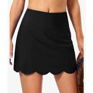 SANTINY Women's Swim Skirt with Pocket Scalloped Hem High Waist Tankini Swimsuit Tummy Control Bathing Suit Bottoms for Women XL