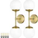 KoKo&Yukina 2 Pack Gold Vanity Light Fixtures Mid Century Modern Bathroom Vanity Light with Milky White Glass Globe Sconce Lights Fixture Vanity Lights for Bathroom (Bulb Include)