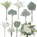 VIERENA Artificial Greenery Stems Box Set(Pack of 85pcs) with 8 Kinds of Faux Plants and Fake Flowers for DIY Wedding Bouquet Table Centerpieces and Floral Arrangement (White&Dusty Green)