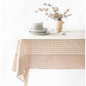 MONDAY MOOSE Gingham Checkered Farmhouse Rustic Picnic Style Decoration Rectangle Natural Stonewashed Cotton Tablecloth for Kitchen, Dining Room, Restaurant (60x86 inch, Beige)