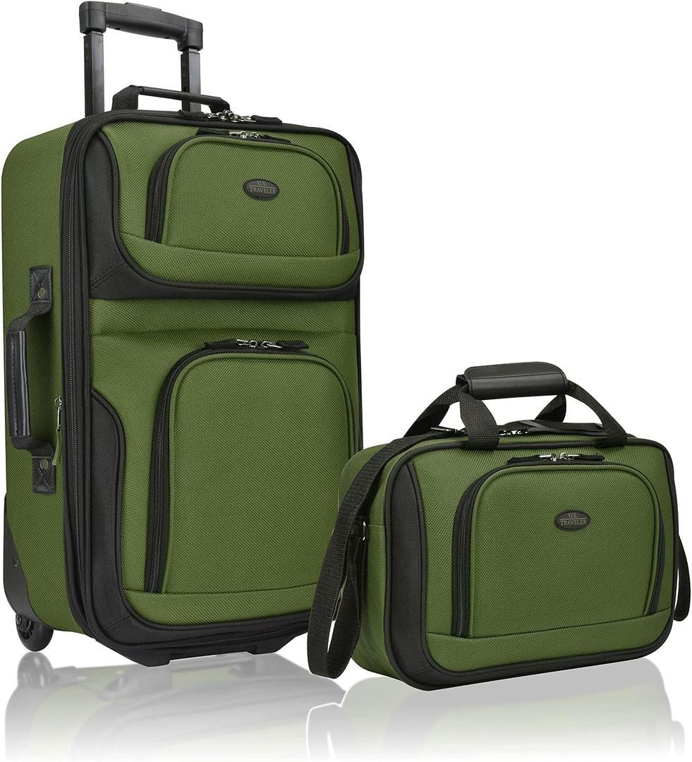 U.S. Traveler Rio Lightweight Carry-On Suitcase 20" Softside Expandable Design, Durable, Business and Travel, Evergreen, Set