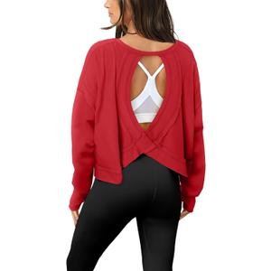 Women Long Sleeve Open Back Athletic Shirts Casual Workout Top Yoga Loose Running Tees (X-Small)