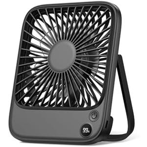 TOPK 5000mAh Portable Desk Fan Rechargeable, Cruise Ship Fan, Quiet Thin Battery Operated Desktop Personal Fan with Power & Speed Display for Office,Travel,Library,Sleeping,Outdoor Black