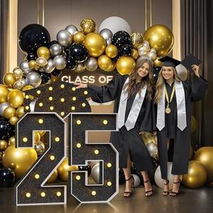 Joymuse 3FT Graduation Decorations 2025, 25 Numbers for Graduation Black Graduation Decorations with Yellow Lights for College High School Kindergarten Preschool Graduation Party