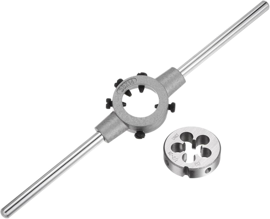 uxcell Die Stock Handle Wrench Set, 1/2-28 UNEF Round Die and 38mm Die Holder (Fits 1/2"-5/8" (UNC/UNF) / Metric M12-M14 / 38mm OD Dies) for Bolt Thread Repair