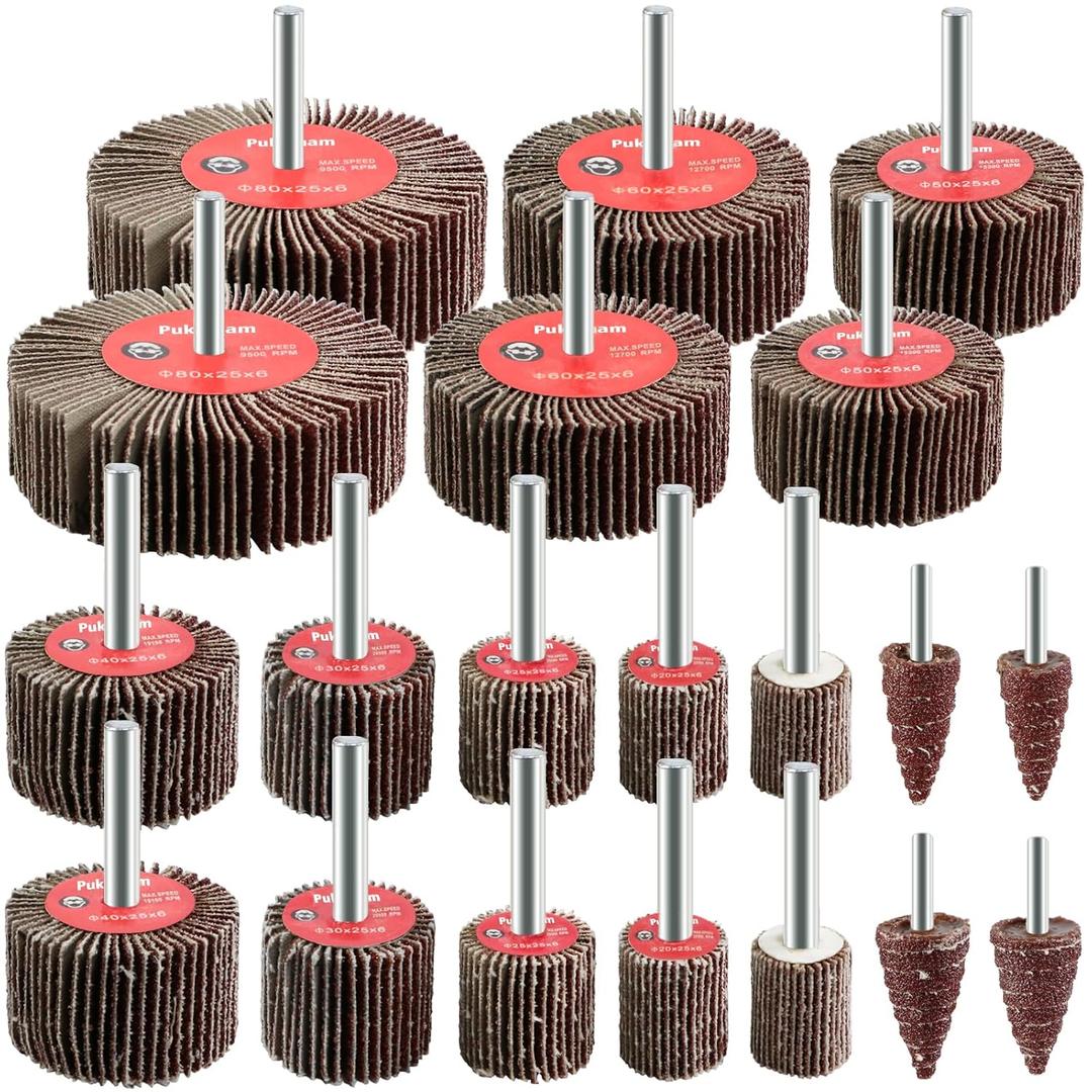 20 Pcs Flap Wheel Sander Set 80 Grit Sanding Wheel for Drill 1/4" Shank for Metal Wood
