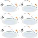 HALO HLBT 6 Pack 6 in Slim LED Recessed Light Trim with Selectable Color Temperature 2700K, 3000K, 3500K, 4000K, 5000K Dimmable Wet Location Indoor Outdoor New Construction Remodel - HLBT609FS5-6PK