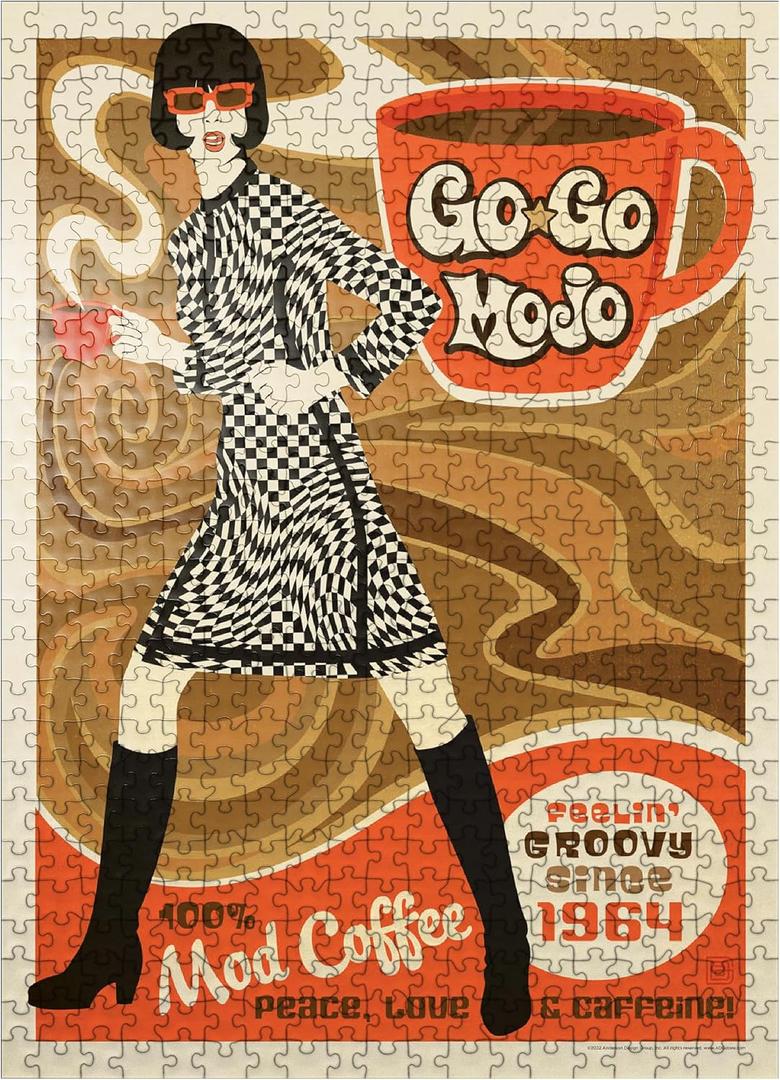 MyPuzzle Go-Go Mojo Coffee, Vintage Poster - Premium 500 Piece Jigsaw Puzzle for Adults