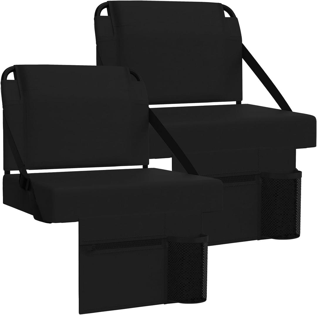 2pcs Stadium Seat for Bleachers with Back SupportPortable Bleacher Chairs with Back and CushionIncludes Shoulder Strap and Cup Holder, 11 inches x 16 inches x 14 inches