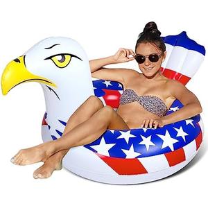 Bheddi American Inflatable Eagle Pool Tube - Inflatable Pool Ring with Fast Valves - Suitable for Beach Swimming Pool Party Lounge Raft, White