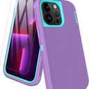 for iPhone 13 Pro Max Case, with Screen Protector, Dust-Proof Port Cover, Full-Body Non-Slip Silicone Rubber Covered, Military Grade Drop-Proof Shockproof Phone Case, Mint/Purple