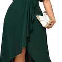 Women Plus Size Maxi Dress Short Sleeve Wrap V Neck Dress High Low Split Long Dress (Emerald Green) XL