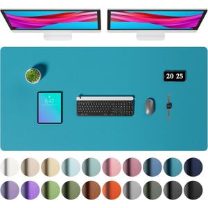 Aothia Faux Leather Desk Mat – Large Mouse Pad, Non-Slip PU Leather Blotter, Waterproof Writing Surface for Office and Home (Turquoise, 47.2" x 23.6")
