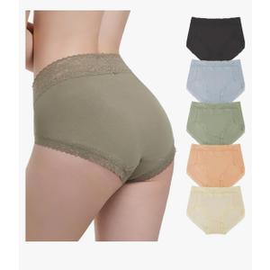 Women Underwear Cotton Lace Underwear for women Ladies Lace Trim panties Comfort Briefs Pack, L, 5 Pack