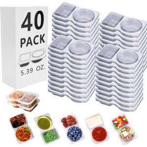 40 Sets Reusable Snack Containers Bulk , Double Compartment Snackle Box Container with Lids - Leak-Proof BPA-Free Food Storage, Condiments Portion Control Dip Cups for Kids School Lunches, Meal Prep (Transparent 40-pack)
