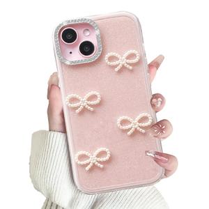 Lovmooful for iPhone 15 Case Cute Glitter Bowknot-Pink Diamond