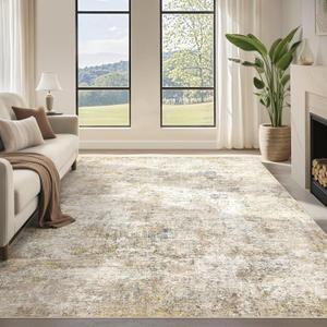 9x12 Washable Area Rug: Large Modern Abstract Rugs Soft Neutral Non Slip Ultra Thin Stain Resistant Indoor Carpet for Living Room Bedroom Dining Room Home Office(Multicolor)