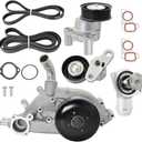 12703898 Engine Water Pump w/Thermostat Compatible with Chevrolet Express Silverado Tahoe Suburban, GMC Yukon/Savana Drive Belt Tensioner for Hummer H2 Drive Belt Tensioner #12554028 12569346 12576447