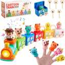 Montessori Toys Train Set for Toddlers 2-4 Year Old,Matching&Sorting Learning Toys Train Set with Music & Light Including 6 Finger Puppets,Keys,Christmas Birthday Gifts for Baby Girls Boys 2+