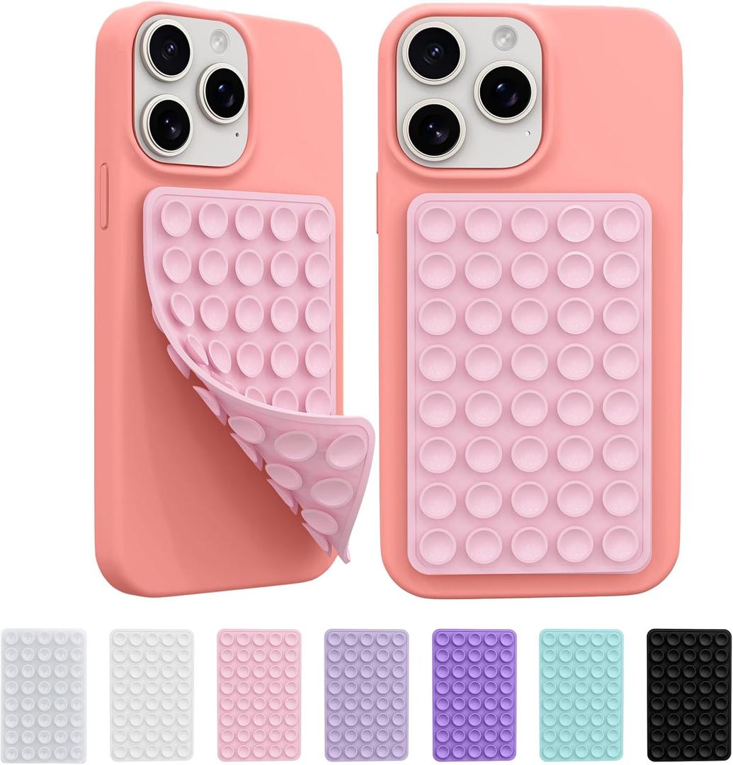 2 Pack Silicone Octo Cup Buddy Sticky Grip Holder for Cellphone, Silicone Suction Cup Phone Case Mount Double Sided, Hands-Free Phone Accessories Strong Grip Holder for Selfie and Video (Light Pink)