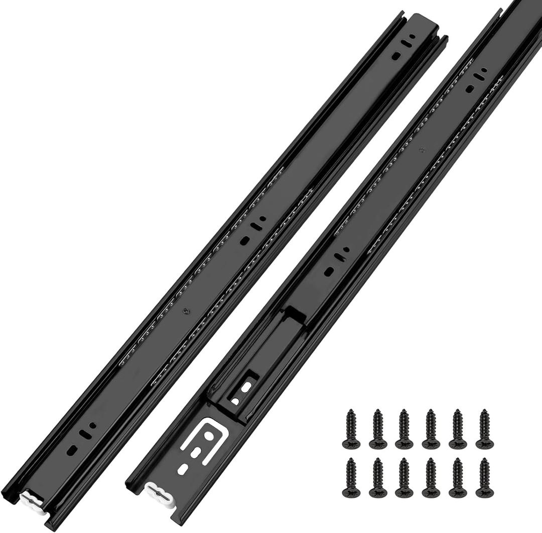 LONTAN Full Extension Ball Bearing Drawer Slides 8 10 12 14 16 18 20 22 24 Inch Heavy Duty Side Mount File Cabinet Rails Dresser Runner Kitchen Cabinet Drawer Glides,12 Inch,1 Pair,Black