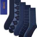 Mens Dress Socks Classic Patterned Business Crew Cotton Socks for Father Husband Birthday Gifts 5 Pairs (Blue), Shoe size:  8-13