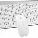 Wireless Keyboard and Mouse Combo, Compact Quiet Wireless Keyboard and Mouse Set 2.4G Ultra-Thin Sleek Design for Windows, Computer, Desktop, PC, Notebook, Laptop (GHKM03 Silver White)
