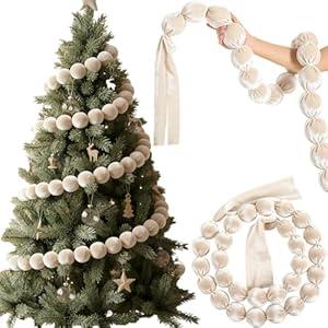 Suncalla 9 Ft Extra Large Christmas Velvet Ball Garland Christmas Ornament 2.8 Inch Beads Xmas Hanging Ball Garland Decor for Tree Fireplace Mantel Holiday Party Indoor Outdoor(White)
