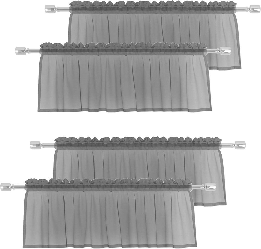 Dark Grey Valances Sheer Valences 18 inch Curtains Living Room Window Curtain Bedroom Kitchen Small Short Mini Curtain Panels Topper Rod Pocket 4 Pieces 52"x18"