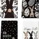 Artoid Mode Black Bunny Eggs Flower Happy Easter Kitchen Towels Dish Towels, 18x26 Inch Spring Farmhouse Leaves Decoration Hand Towels Set of 4 (18" x 26")