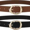 Earnda Leather Belts for Women Casual Fashion Waist Belt with Liquid Shapes Gold Buckle for Jeans Pants Dresses (Medium: 29"-32" (Pant 8-10))