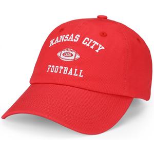Football Fan Hat,Embroidered Adjustable Football Cap for Men, Women,Cotton Trucker Cap,Game Day Gift (Red, L)