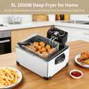 5L Stainless Steel Deep Fryer, 2000W Electric Frying Machine with 1 Large 2 Small Baskets, Adjustable Temperature and Timer, Viewing Window Lid, 21 Cups Countertop Deep Fryer Home Use