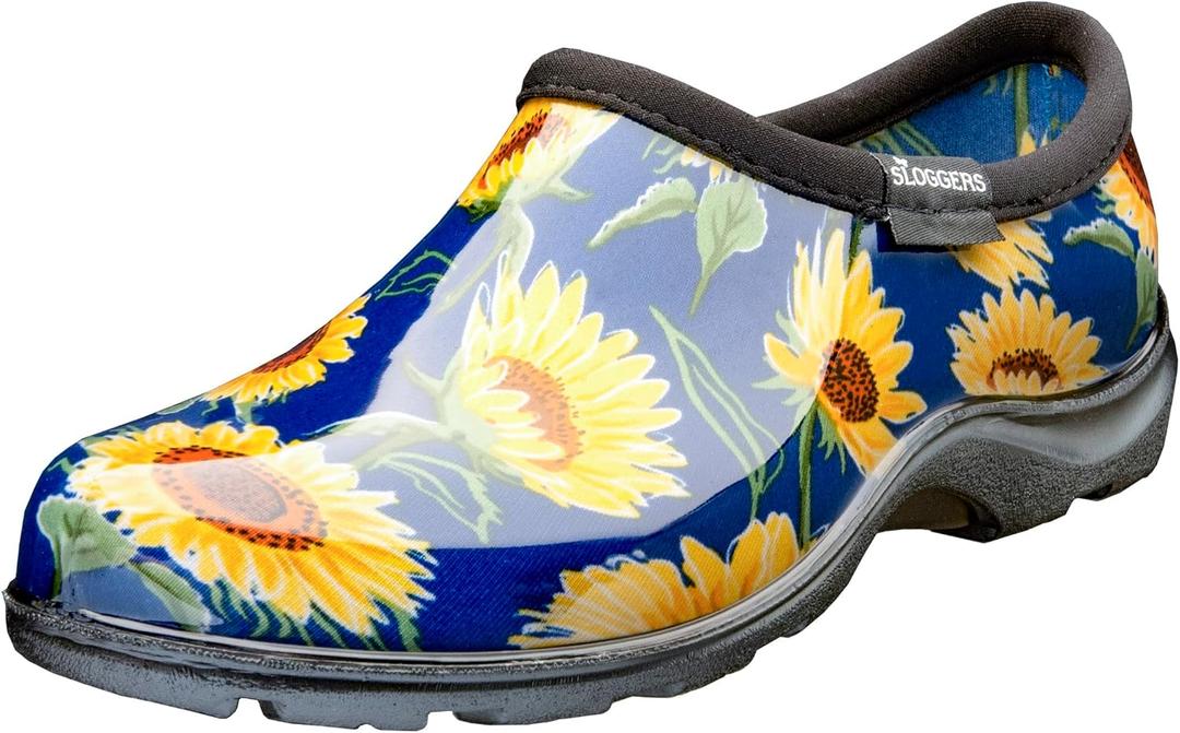 Sloggers Original Waterproof Rain and Garden Shoe for Women Outdoor Slip-On Garden Clog - Made in The USA with Premium Comfort Insole and Arch Support (11, Sunflower Print Blue)