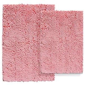 RUN HELIX Pink Bath Rug Set 2 Piece, Thick Soft Absorbent Chenille, PVC Backing Quick Dry Microfiber Mats, Machine Washable Mats for Shower Floor, Shaggy Bathroom Runner Bathmat Accessories Decor