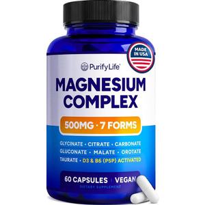 Magnesium Glycinate Complex for Women & Men with Vitamin D3 & B6, 60ct 7-in-1 oxide-free magnesium complex with taurate, orotate & malate, manganese & astragalus - vegan, keto, gelatin-free, USA