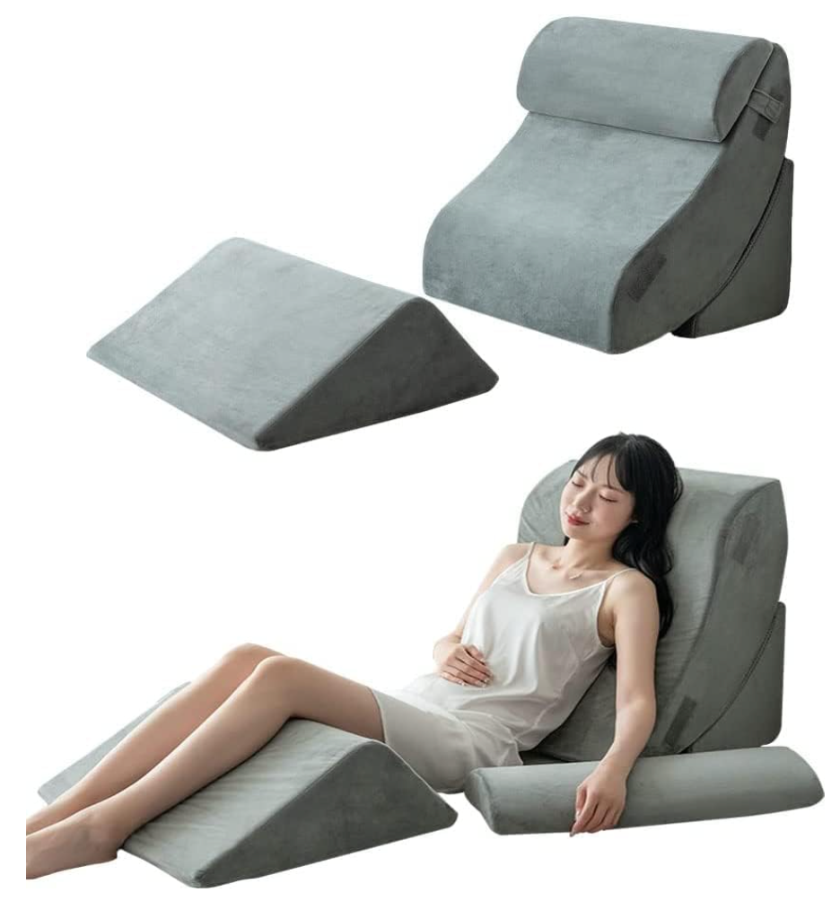 djustable Memory Foam Bed Wedge Pillow Set - Gray (4 pcs) for Orthopedic Support, Pain Relief, and Better Sleep
