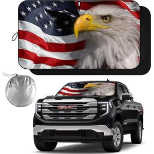Windshield Sun Shade New American Eagle Flag USA Patriotic Design - Folding Car Front Window Sunshade for Cars SUV Trucks, Max UV Blocking and Keep The Vehicle Cool XL