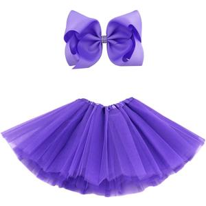 BGFKS 5 Layered Tulle Tutu Skirt for Girls with Hairbow, Ballet Dressing Up Kid Tutu Skirt (2-8 Years, Dark Purple)