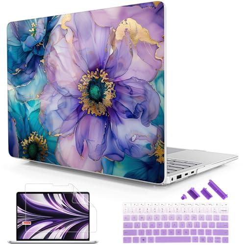 Lepeoac Case for 13.8" Microsoft Surface Laptop 7 13.8 Windows 11 PC 2024 (Model 2036), Hard Shell Cover with Keyboard Cover + Screen Protector + Dust Plug, Fluid Art Flowers