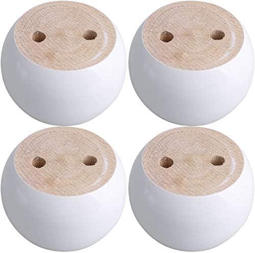 4PCS Solid Wood Furniture Legs White Wooden Round Furniture Bun Feet 2" Tall Replacement Dresser Legs Sofa Cabinet Couch Replacement Legs (White)