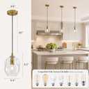 Glass Pendant Lights Kitchen Island Modern Gold Clear Organic Globe Hanging Ceiling Lights Industrial Chandelier Over Table Dining Room Bar Bedroom Hallways Countertop Porch Lamp 8 Inch High