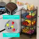HapiRm Fruit Basket Kitchen Cart - 4-Tier Rolling Storage Cart with Wheels, Fruit Vegetable Basket with Wood Top, Pantry Utility Kitchen Organizer for Fruit Potato Onion Vegetable Bread Snack