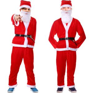 JaGely 2 Set Boys Santa Costume Including Top Suit Costumes, Claus Pant, Black Belt, Beard, Child Hat Christmas Kids Xmas Party for 9-13 Years, Red