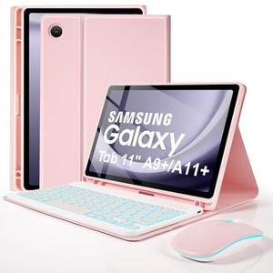 kantaj Backlit Keyboard Case with Mouse for Samsung Galaxy Tab 11 inch A11 Plus & A9 Plus, Dechatable Bluetooth Keyboard, Light Cover for Galaxy A9 +/A11+ Tablet Case with Keyboard, Pencil Holder,PK