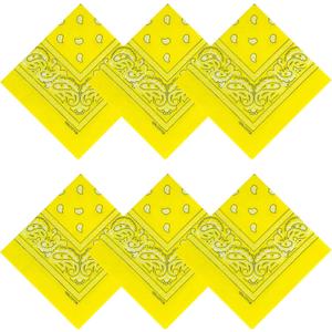 100% Cotton Bandanas, 21 x 21 inches, Set of 6 (Set30 - Basic - Yellow)