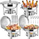 Chafing Dishes for Buffet, 4 Pack 6QT Round Stainless Steel Chafing Dish Buffet Set with Lids, Chafers and Buffet Warmers Sets for Home Parties, Christmas Gatherings, Catering Events