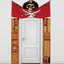 Hahafelt Pirates Door Banner Pirate Party Decoration Captain Hat Skull Crossed Swords Door Banner Nautical Porch Sign Hanging Wall Decor for Treasure Hunt Birthday Halloween Photo Prop Supplies