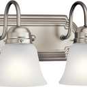 Kichler 12.25" 2-Light Vanity Bath Light in Brushed Nickel, Modern Bathroom Light with Clear Satin Etched Glass, (12.25" W x 8" H), 5336NIS